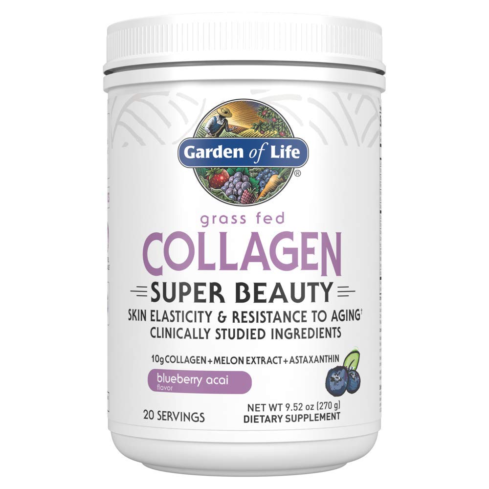 生命草の庭はコラーゲンの極度の美の粉- Blueberry Acai、女性皮の毛の釘の接合箇所のための20のサービング、コラーゲンのペプチッド粉+蛋白質の補足に与えました