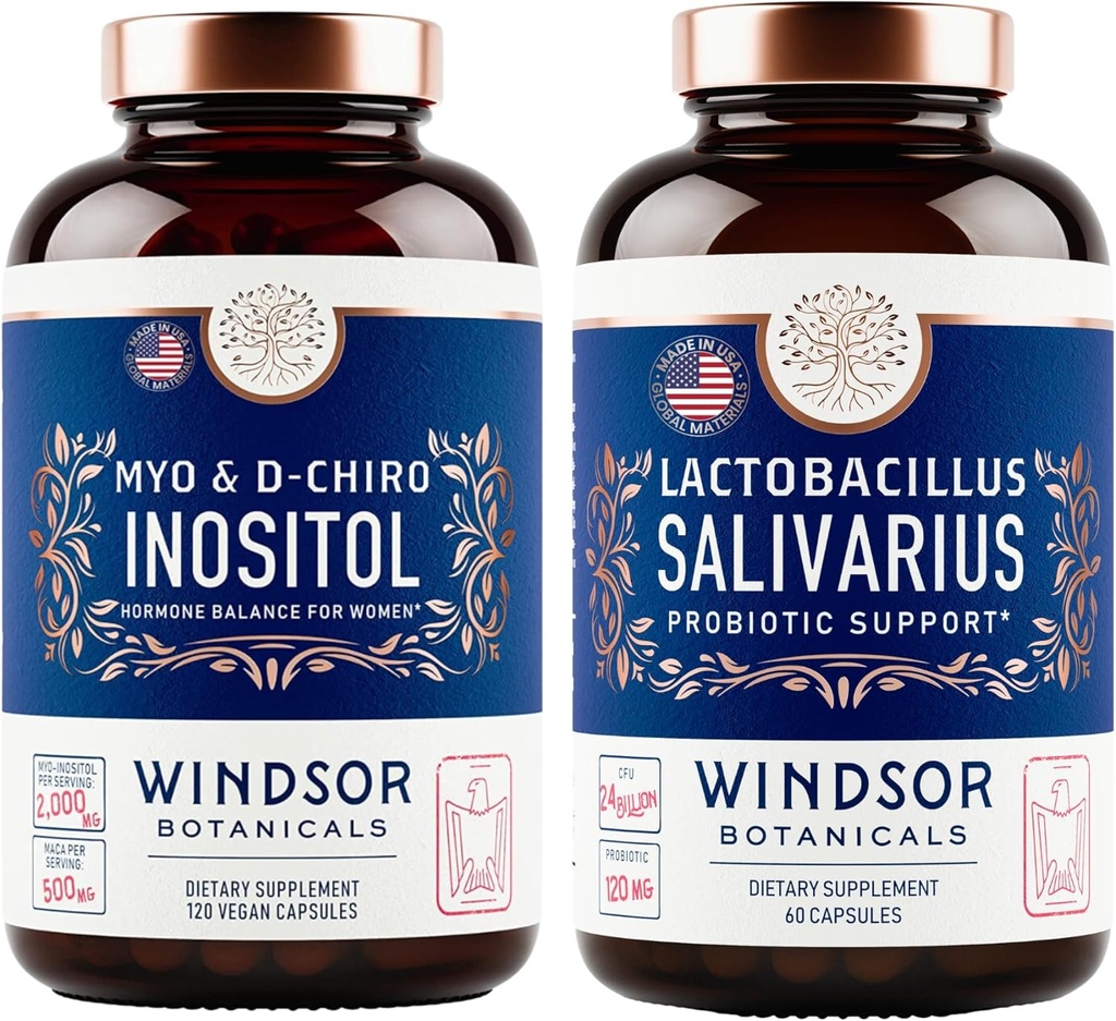WINDSOR BOTANICALS Myo & D-Chiro Inositol and Lactobacillus Salivarius Probiotic 女性保健サポートバンドル
