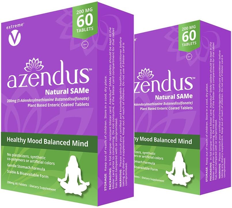Azendus Mood 200mg の S-Adendosylmethionine butanedisulfonate (Same) (2 ボックス - 120 Enteric コーティングされたタブレット) ビーガン, グルテンフリーグルテン, 大豆無料
