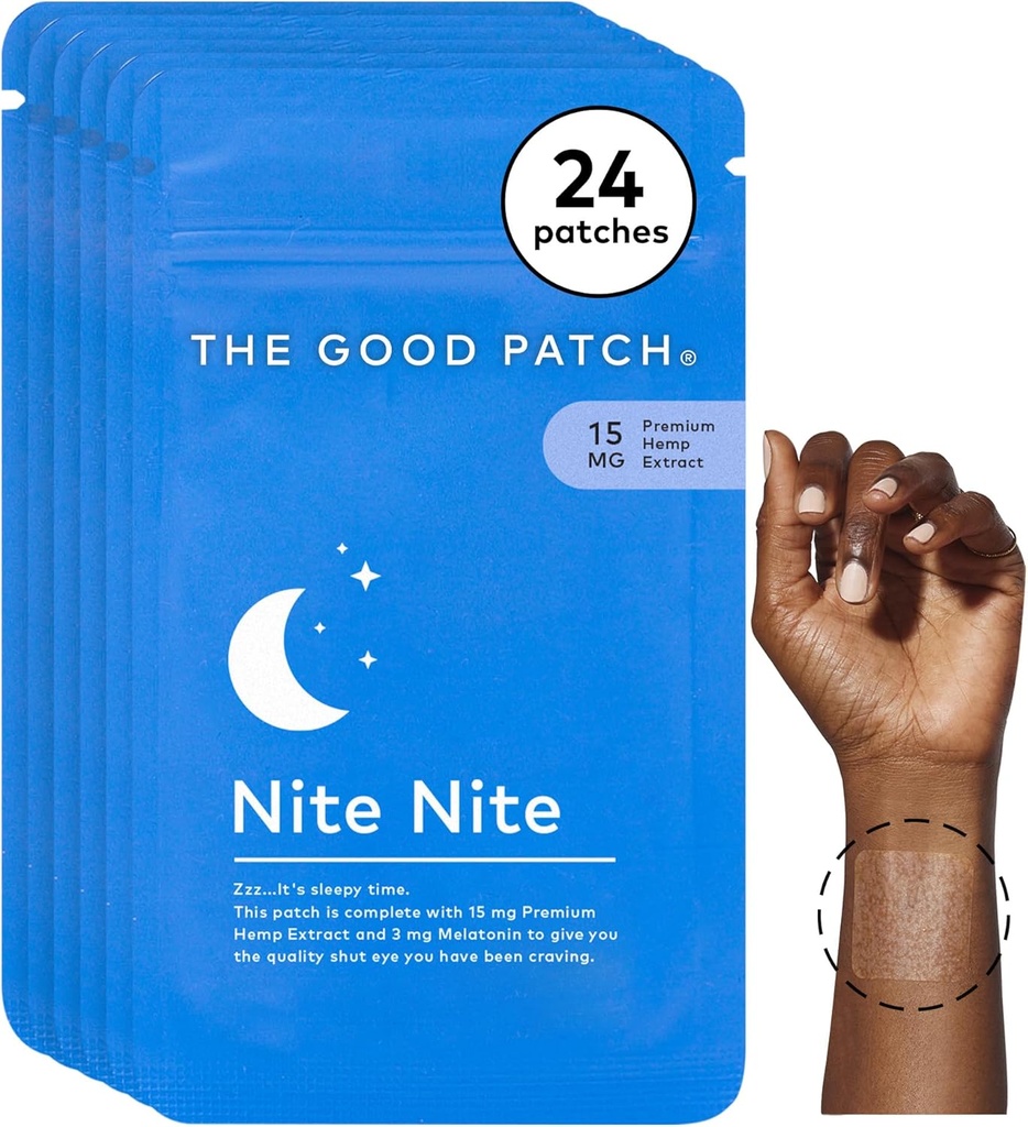 The Good Patch Nite Nite Sleep Patch Support with Hemp and Melatonin, Sustained Release, Natural Patch, Plant Powered Wearable Wellness (24 Total Patches)