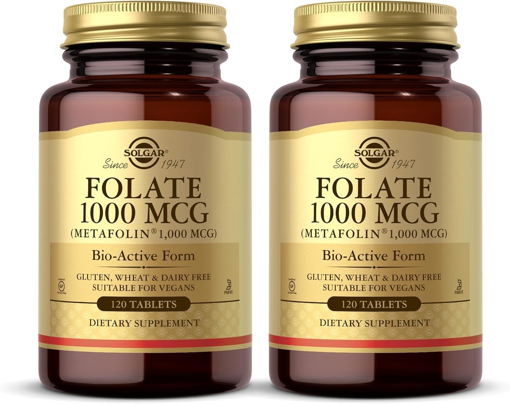 Solgar Folate 1000 mcg - 120錠、2パック - 1000 mcgバイオアクティブメタフリン - ビーガン、グルテンフリー、乳製品無料、コーシャ - 240トータルサービング