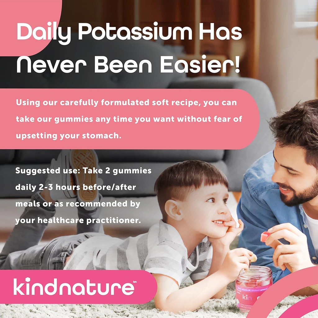 KINDNATURE Potassium & Magnesium Gummies for Adults & Kids - Potassium Supplement 500mg & 1000mg Magnesium Citrate & 400mg Magnesium Glycinate Chewable Gummies
