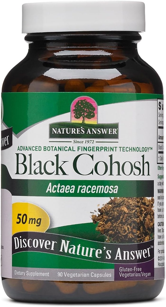 Natures Answer ブラックコホッシュルートパウダー50mg 90 ベジタリアンカプセル | 月間サポート | ホットフラッシュ救済 | 豊饒の推進