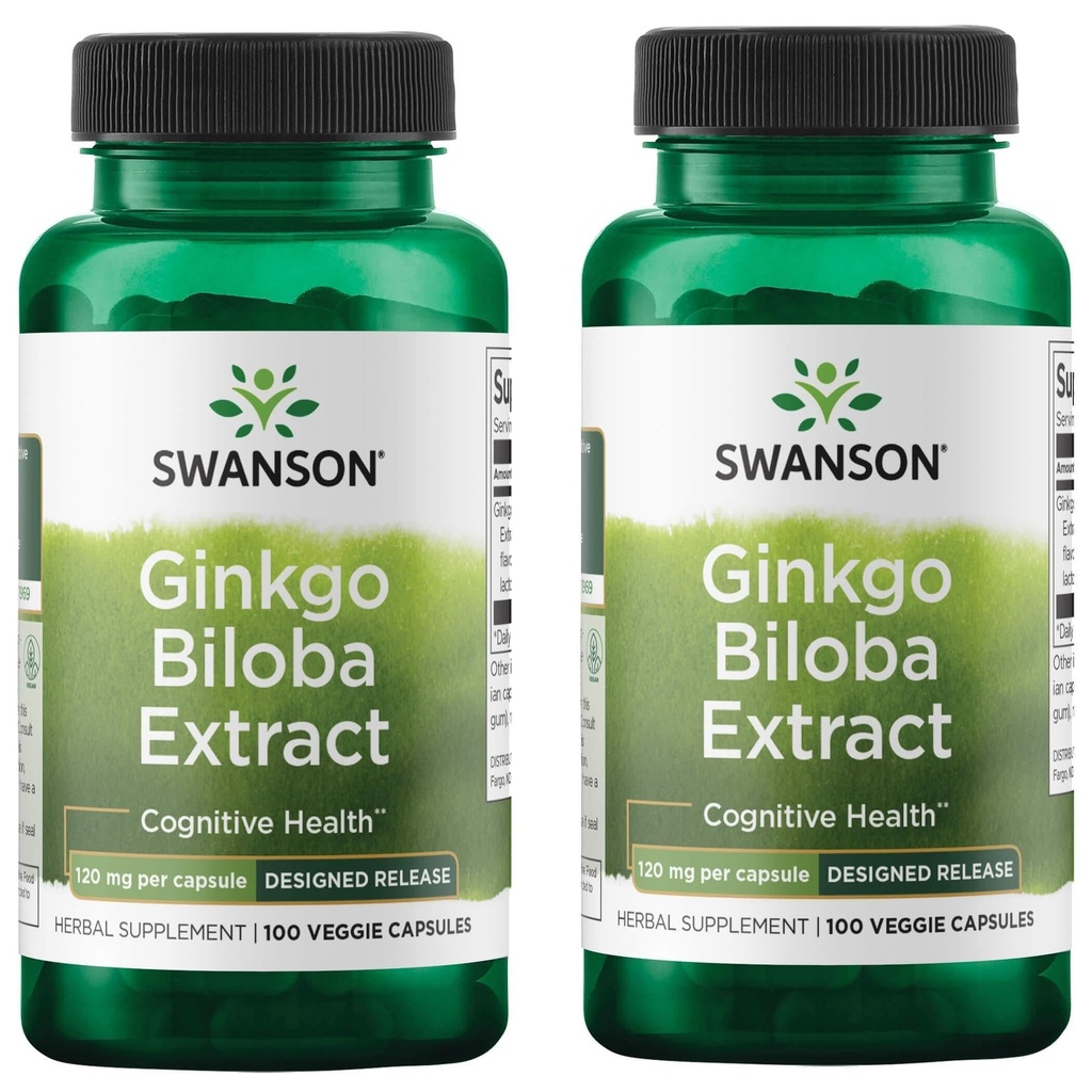 Swanson GinkgoのBilobaのエキスはDelayed-Releaseの記憶脳の認知機能健康の補足120のmg (24% flavoneのグリコシド、6%のテルペンのラクトン)100のベジギーDrcaps (2のパック)