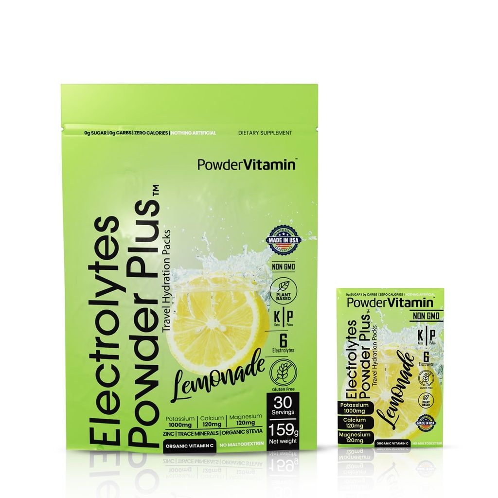 PowderVitamin の電解物の粉のプラス、Keto、Lemonade、ゼロ砂糖、1000mg カリウム、120mg カルシウム、120mg マグネシウム、非GMO、ゼロカロリー、30 Hydration のパケット