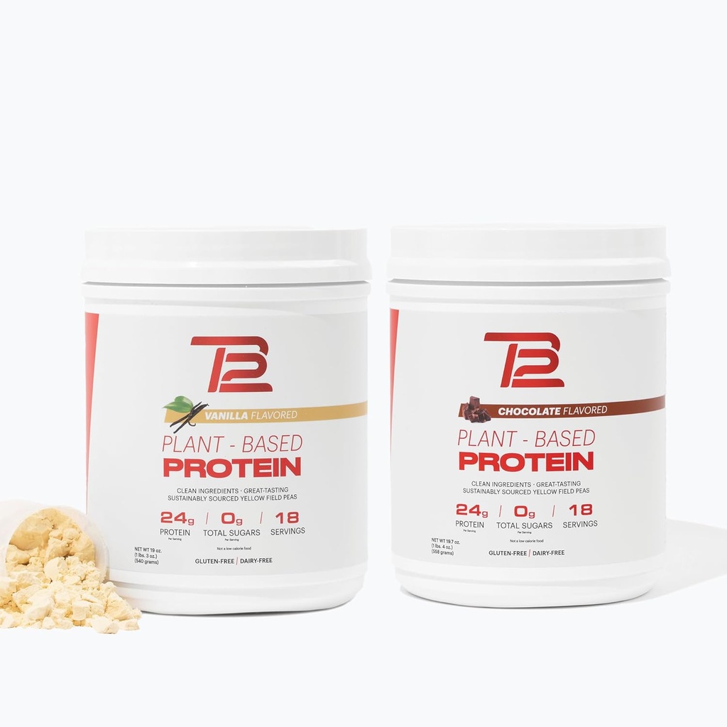 TB12植物ベースのプロテインパウダー - バニラ&チョコレートマルチパック、24g Sustainably Sourced Pea Protein, ヴィーガン, 1gネットカーブ, 非GMO, 乳製品フリー, 砂糖フリー (60 サービング)