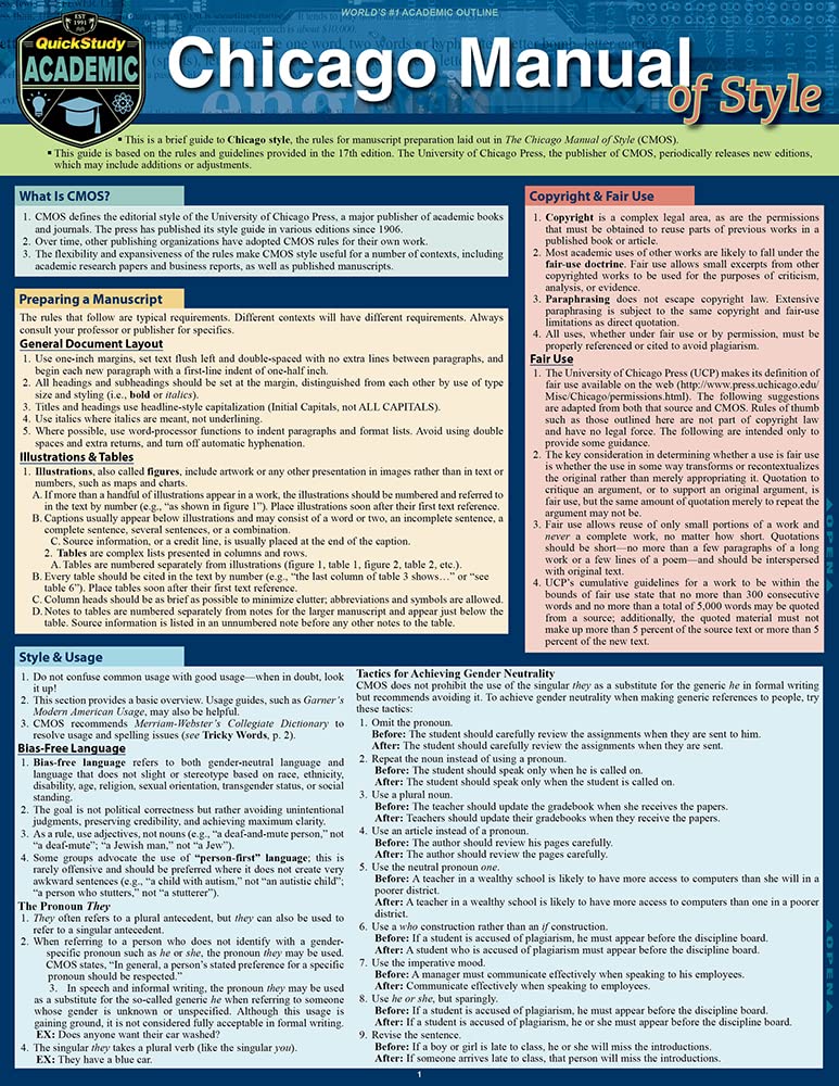 スタイルガイドラインのシカゴマニュアル:クイックスタディデジタルガイド