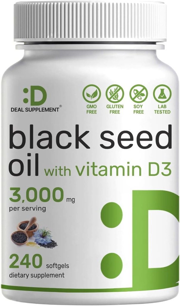 DEAL SUPPLEMENT ブラックシードオイル、240 ソフトゲル - コールドプレスニゲラサティバ、自然にタヒモキノン(TQ)を占有 - 非GMO、ノーグルテン - ビタミンD3と黒カミン種子液カプセル