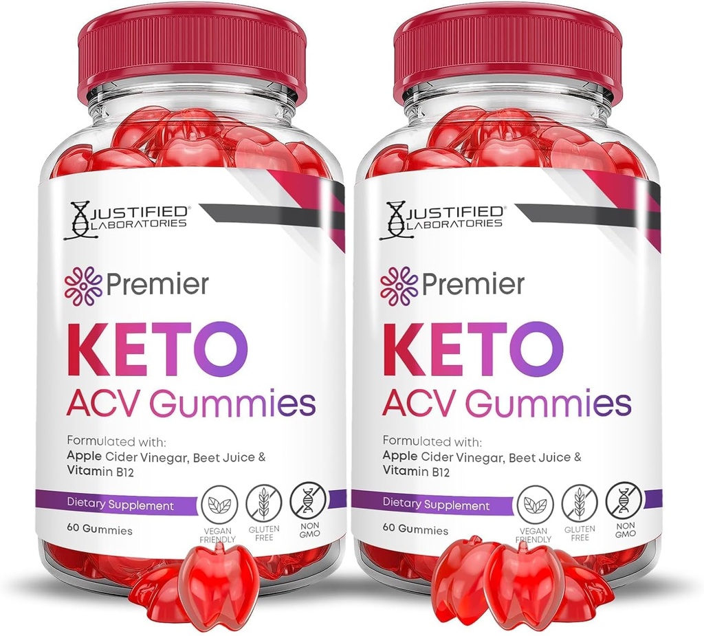 Justified Laboratories (2 Pack Premier Keto ACV Gummies Premier Keto Gummies Advanced 1000MG Apple Cider Vinegar Formulated with Pomegranate Beet Juice Powder B12 Vegan Non GMO 120 Gummys