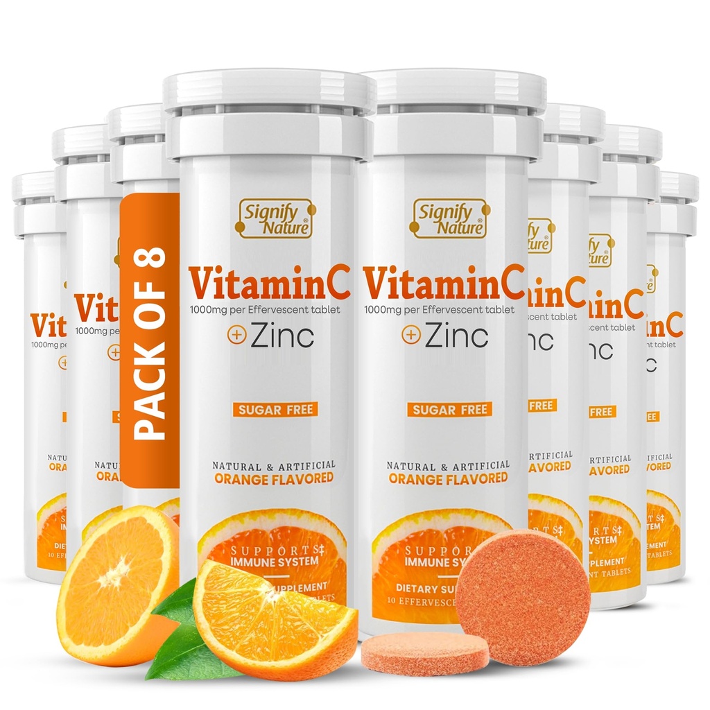 SIGNIFY NATUREビタミンC 1000mg Effervescent錠 - 亜鉛サプリメントと強力な免疫サポートVIT C - 砂糖フリー&ビーガンフォーミュラ  解体可能なビタミンC錠 - 水溶性のFizzy Elixir - 80CT