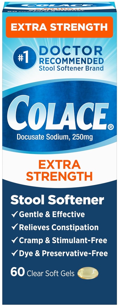 ColaceのGentleの有効な便秘の救助のための余分強さの腰掛けの軟化剤、#1人の医者によって推薦される腰掛けの軟化剤のブランド、250のmg Docusateのカプセル、60の計算(パッケージ1)