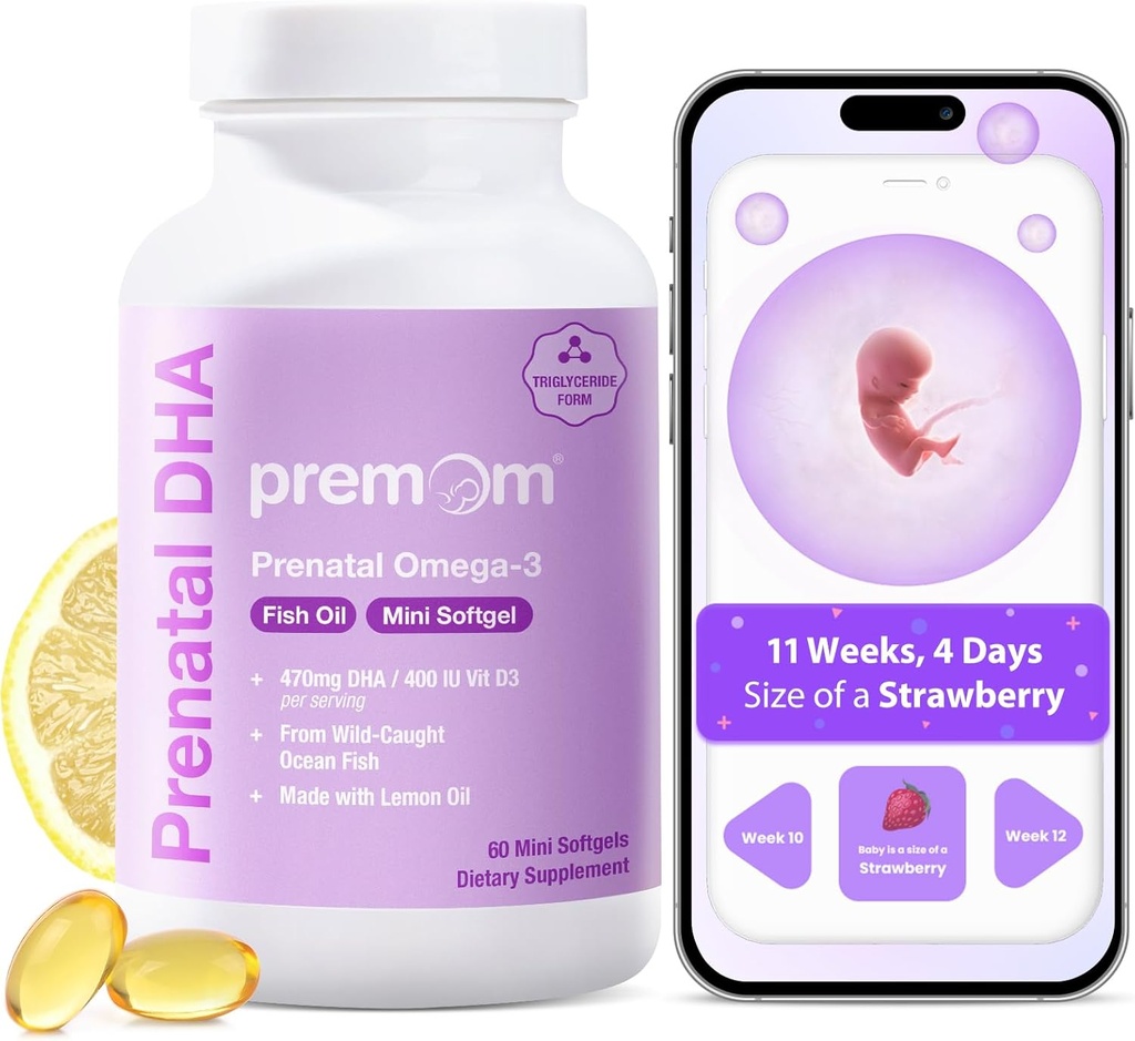 Premom Prenatal DHAの魚油:470mg DHA、200mg EPA + 400 IU VIT D3の補足が付いているトリグリセリドOmega 3 - 女性のための豊饒サポート - ワイルドキャッチフィッシュからグローバルに供給