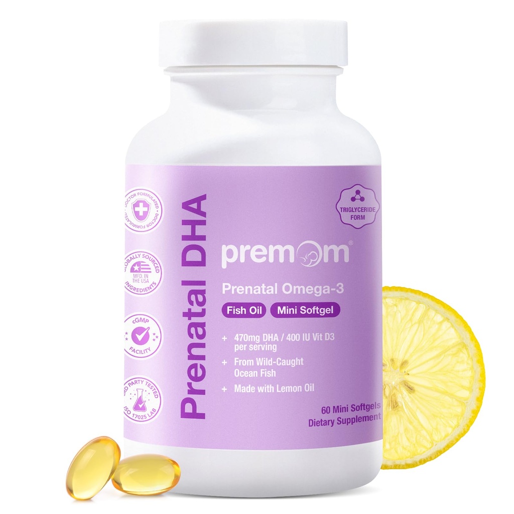 Premom Prenatal DHAの魚油:470mg DHA、200mg EPA + 400 IU VIT D3の補足が付いているトリグリセリドOmega 3 - 女性のための豊饒サポート - ワイルドキャッチフィッシュからグローバルに供給