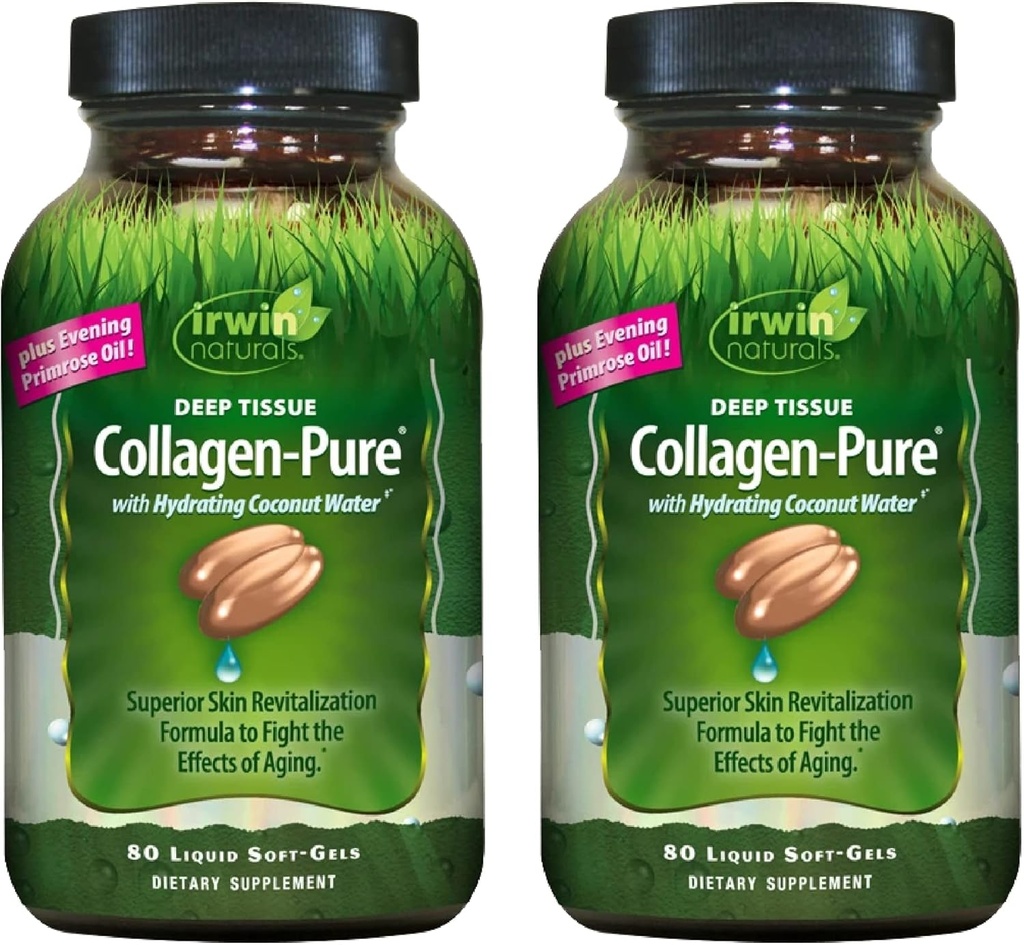 Irwin Naturals Deep Tissue Collagen-Pure - 80 液体ソフトジェル - 高度な加水分解コラーゲン + 関節と皮膚の栄養 - 2 パック