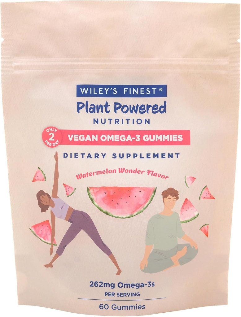 ウィリーの最も良いビーガンオメガ3グミー - ナチュラルシュガー - ベジタリアンダハ、アラ&スダ - グルテンフリー - ウォーターメロン風味、60ガミー