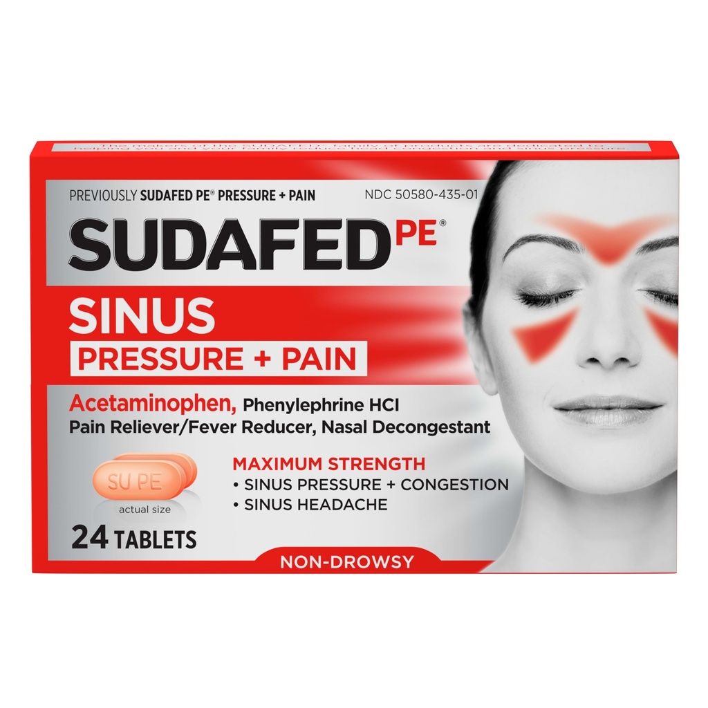 SudafedのPEのSinus圧力+痛みの軽減のタブレット、最高の強さ、非眠気、アセトアミノフェンの痛みのReliever及びPhenylephrine HClの鼻のDecongestant、24のctのOTCのSinusの救助の薬