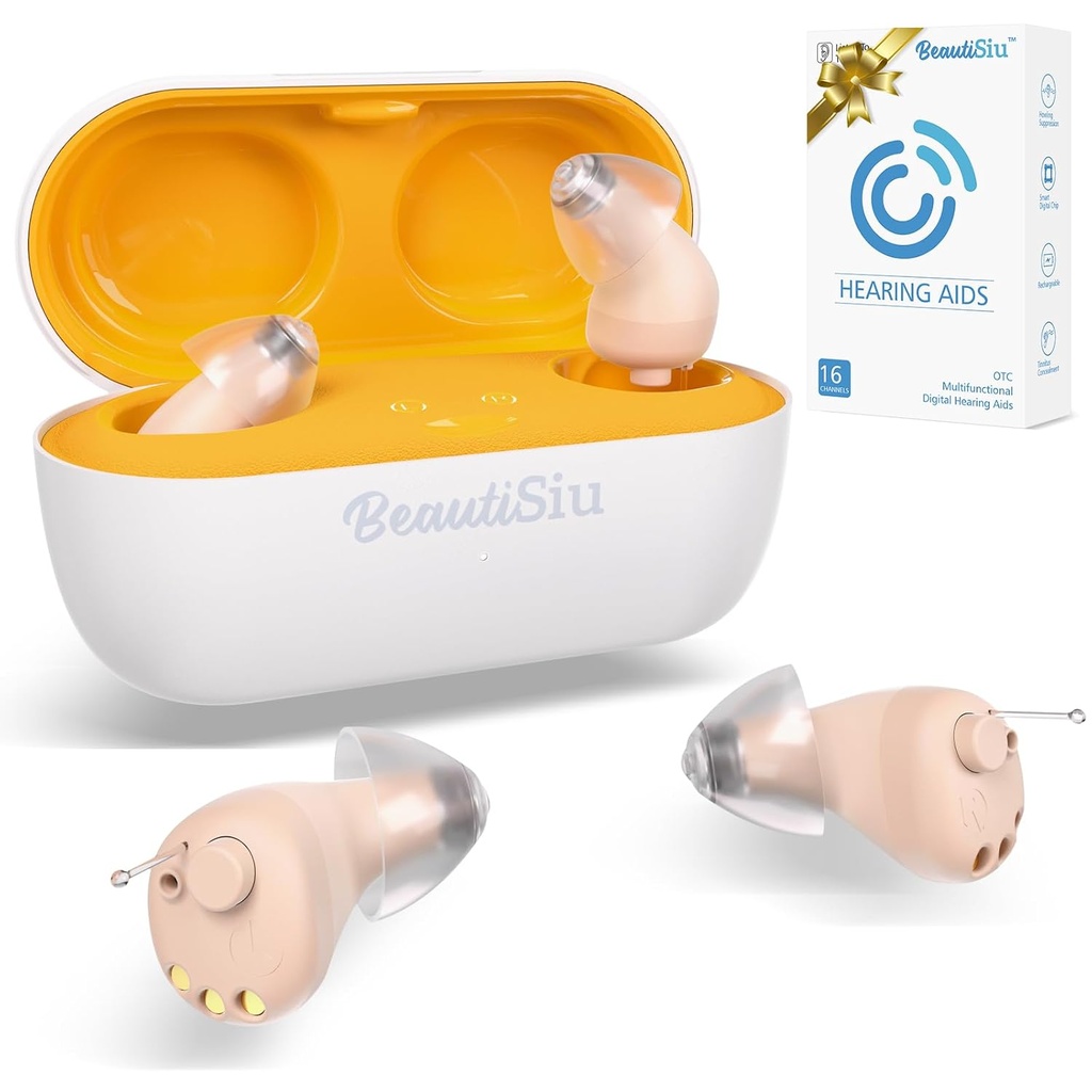 補聴器 - 優れたノイズキャンセレーションによる高齢者/シニア難聴のためのプレミアム充電式補聴器、充電ケース付き見えない補聴器、最大150時間持続