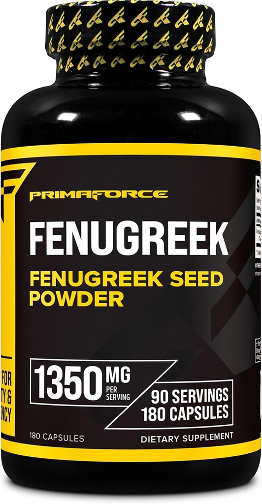 Primaforce Fenugreek種子カプセル(180カプセル/サービングあたり1350mg、2カプセルサービング) - 男性と女性のためのプレミアムハーブサプリメント、非GMO、グルテンフリーサプリメント