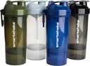 Smartshake O2GO ONE 4パックプロテインシェーカーボトル 800 ml | 27 oz - ストレージに含まれています - Leakproof Screw-on Lid - BPA 無料 - Unisex - ミストグレー、軍グリーン、黒、海軍ブルー