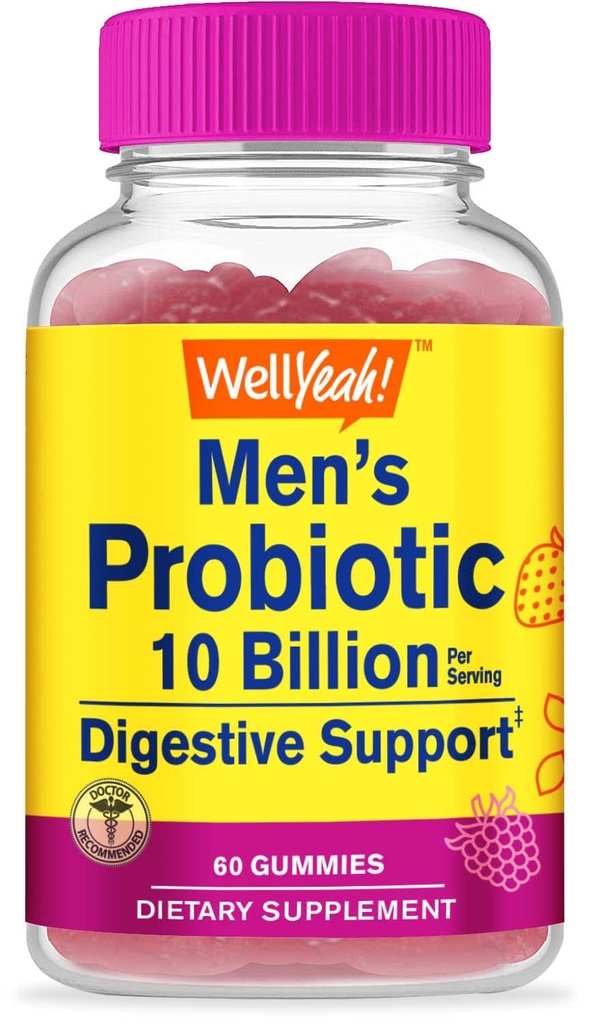 WellYeahプロバイオティックグミー10億CFUと男性のための, 自然消化バランスを回復, ガスを減らします, 膨満感, グルテンフリーグルテン, GMO非, ベジタリアン - 60 ガミー