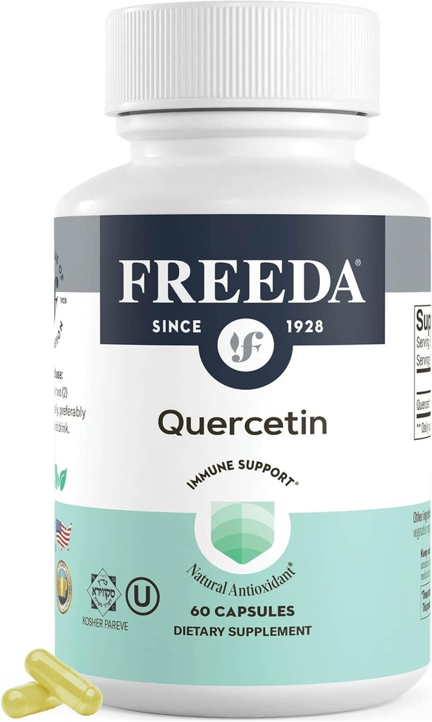 FREEDA Quercetin 500mg - ヒスタミン&免疫サポートのための純粋なケルセチンサプリメント, 心の健康 & 抗酸化利点 - グルテンフリー, 認定大人のコーシャのためのビーガン健康サプリメント (60 カプセル)