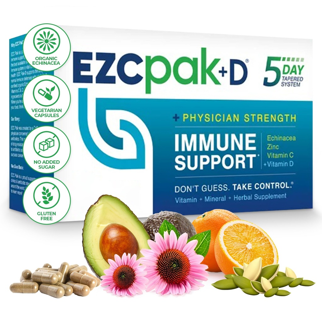 Echinacea、ビタミンC、亜鉛及びビタミンDが付いているEZCのパック5日の免疫システム ブースター-大人のための先を細くされた免疫サポート補足-サポート免除、容易な旅行サイズの補足のパック