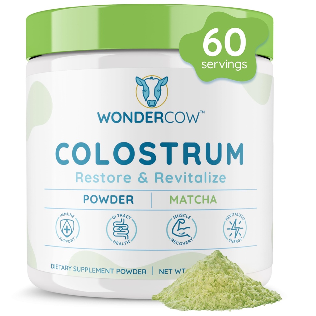 WONDERCOW Colostrumは腸の健康、免疫サポート、筋肉の回復及び健康のための粉を補います | 自然なIgGの純粋な全ボワインColostrumのスーパーフード、Matcha、60のサービング