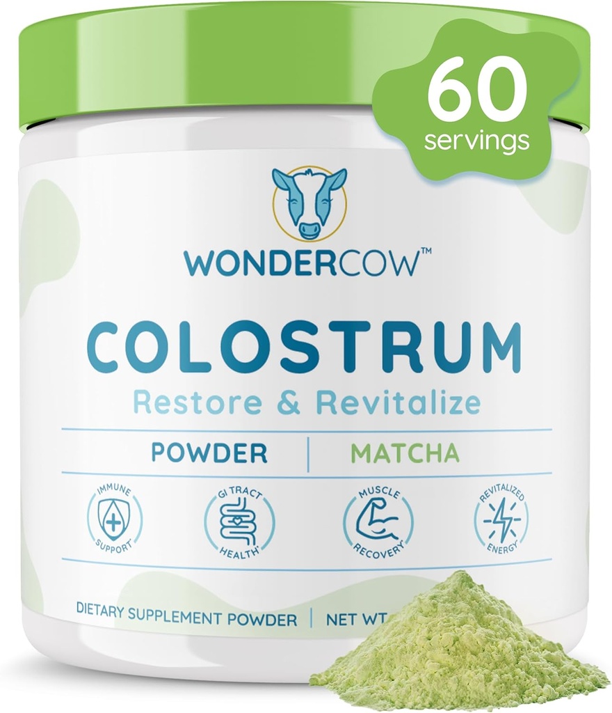 WONDERCOW Colostrumは腸の健康、免疫サポート、筋肉の回復及び健康のための粉を補います | 自然なIgGの純粋な全ボワインColostrumのスーパーフード、Matcha、60のサービング