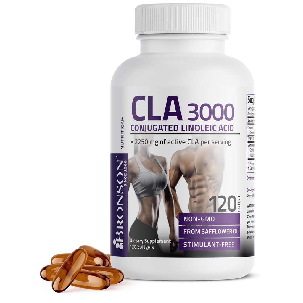 Bronson CLA 3000の余分高い効力は健康な重量管理の細い筋肉固まりの非刺激的な円錐形の酸120のSoftgelsを支えます