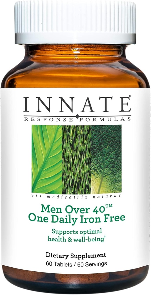 INNATE Response Formulas Men Over 40 One Daily Iron Free - Daily Multivitamin For Men 40+ - Iron-Free - With B Vitamins - Vegetarian, Non-GMO - Made Without 9 Food Allergens - 60 Count (60 Servings)