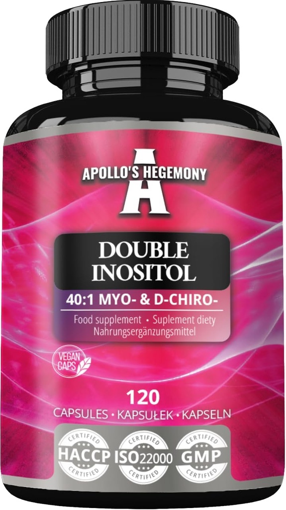 APOLLO'S HEGEMONY ダブルイノシトール 120 ビーガンカプセル - Myo-Inositol + D-Chiro-inositol Optimal 40:1 比率 - カプセルあたり615 mg - 4ヶ月の供給 - ビタミンB8サプリメント