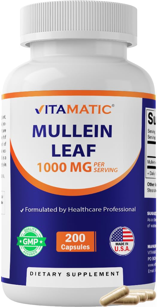 サービングごとのVitamatic Mulleinの葉1000mg -サポート健康な呼吸器、Bronchial及び免疫機能- 200のカプセル