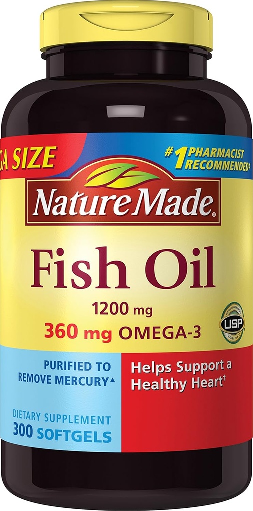 ネイチャーメイド 1200 mg の魚油, サービングあたり 2400, Omega-3 の 360 mg, 300 ソフトゲル, 300 カウント (パッケージ 1)