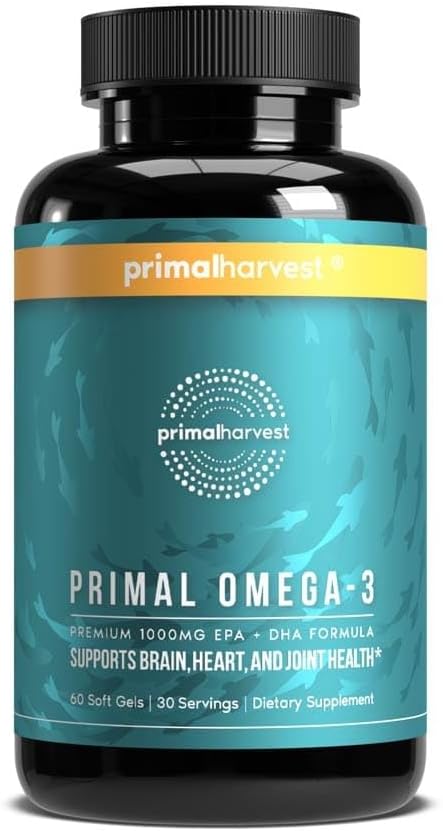 Primalの収穫オメガ3の魚油の補足、30は柔らかいゲルのカプセルw/1000mg EPA + DHAの補足、魚介類のパルプの非GMOオメガ3脂肪酸をサービングします