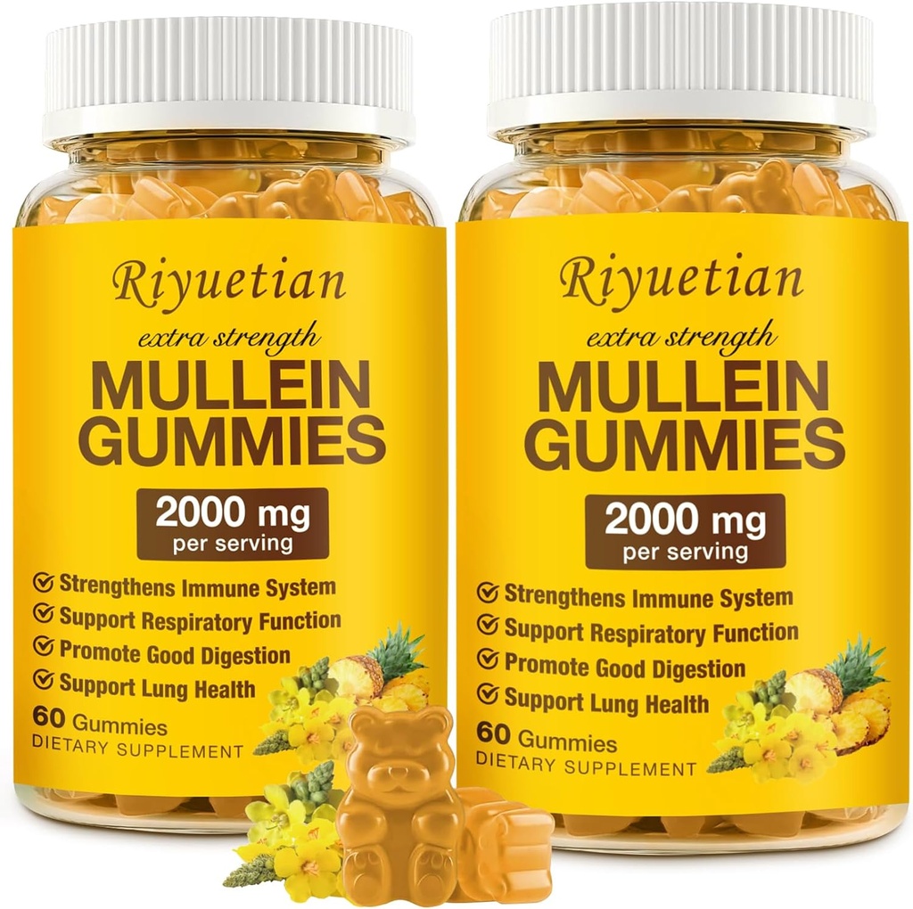 Mullein Gummies、明確な肺のための 2000mg の有機性ムレインの葉のエキス、ブーストの呼吸器及び消化器、大人の及び子供のための免疫のブースター、アレルギーの友好的、非GMO、120 のガミー
