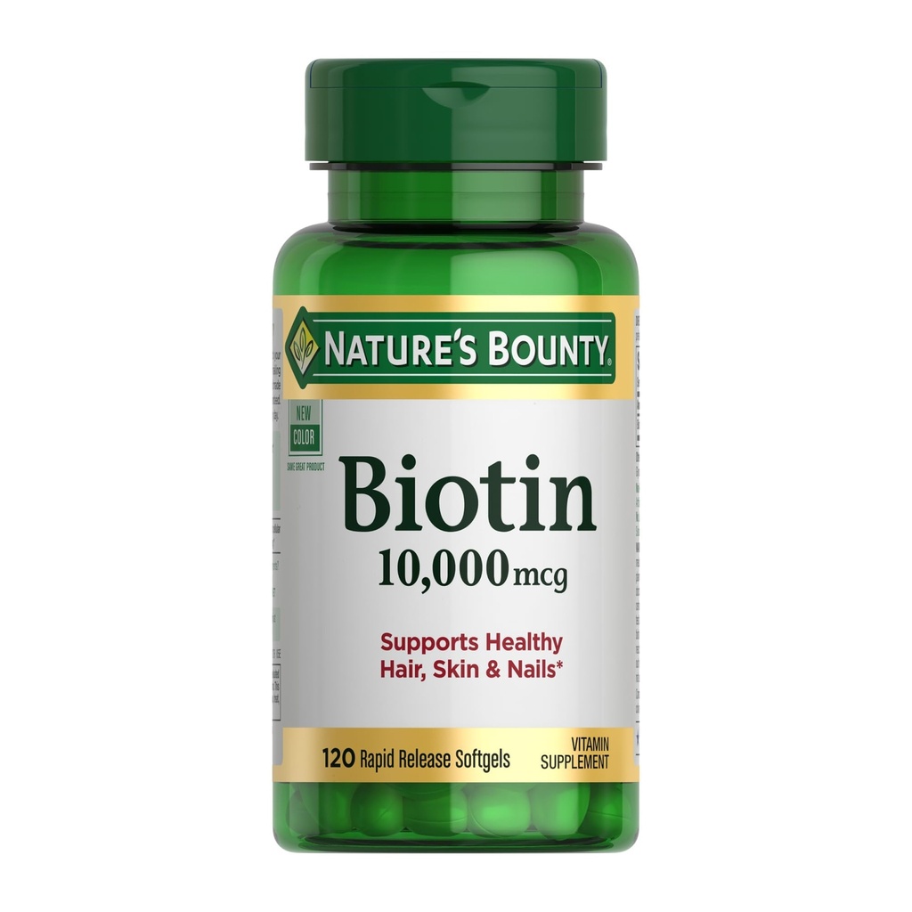 Nature's Bounty Biotinの毛皮および釘のビタミンは、健康な毛、皮および釘、10,000 mcg、120 Softgelsを支えます(1のパック)
