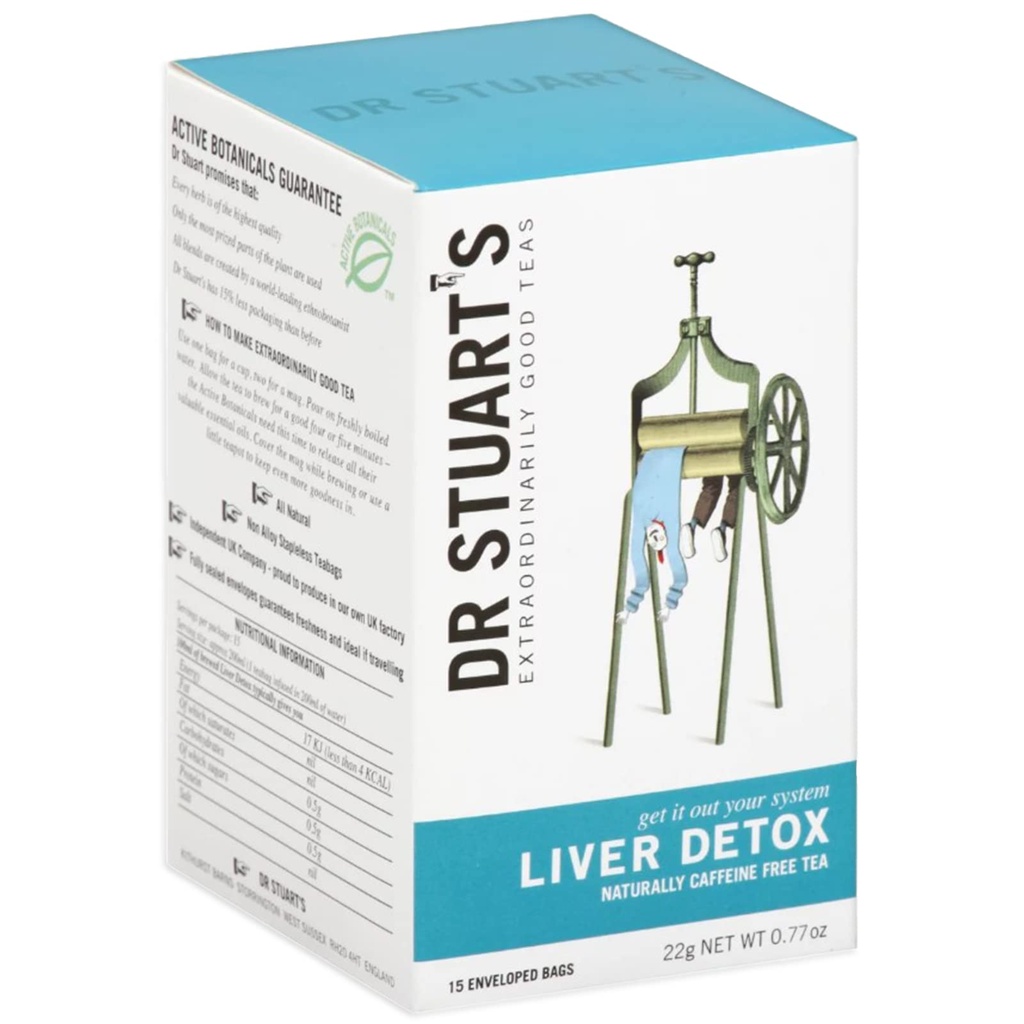 Dr Stuarts Liverデトックスティーバッグ | 22g(15ティーバッグ) | 除菌サポート用天然ハーブ注入 | 肝健康とクレンジングを促進 | 風味をリフレッシュ