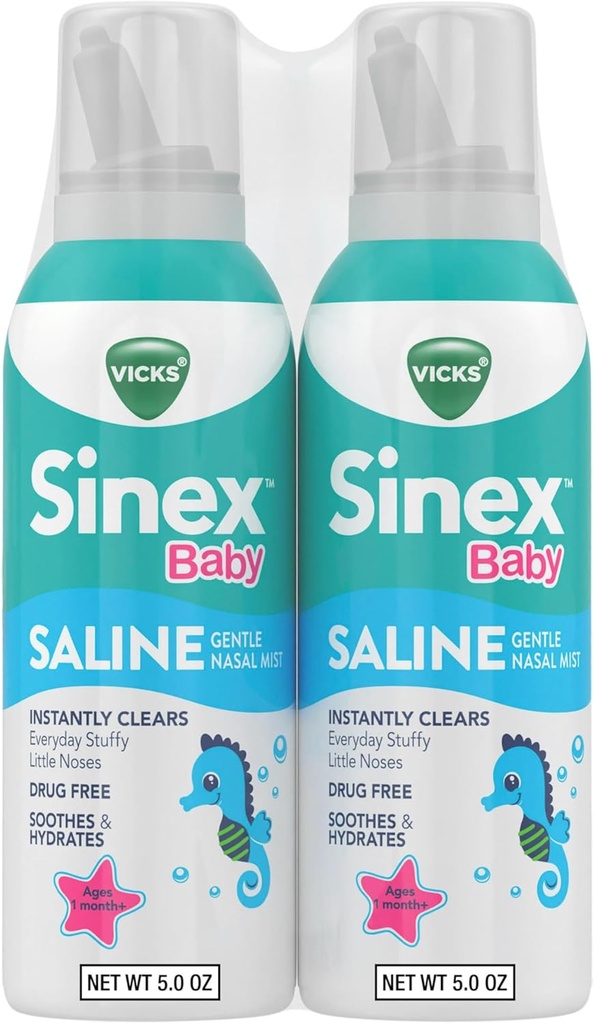 VICKS Sinexの赤ん坊のサリンの鼻のスプレー、薬剤の自由な穏やかな鼻の霧は、即刻毎日Stuffyの少し鼻、おやつ及び水和物を取り除きます、毎日の使用のために安全、すべての年齢、5つのOZ x 2のための穏やかな