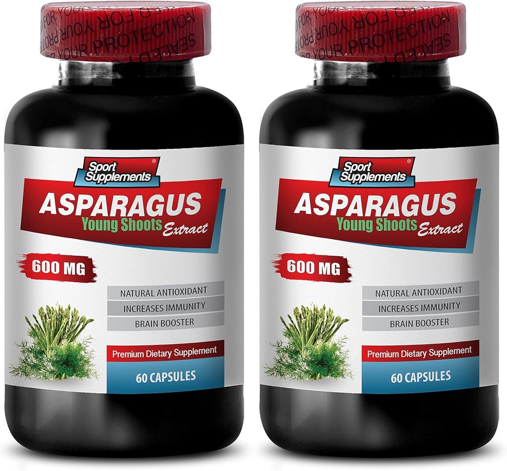 アスパラガス若いシュートカプセル - ASPARAGUS 600 MG - YOUNG SHOOTS EXTRACT - アスパラガス根エキス - 抗酸化処方カプセル、アスパラガス抽出カプセル有機、水丸 - 2 ボット 120 カプセル
