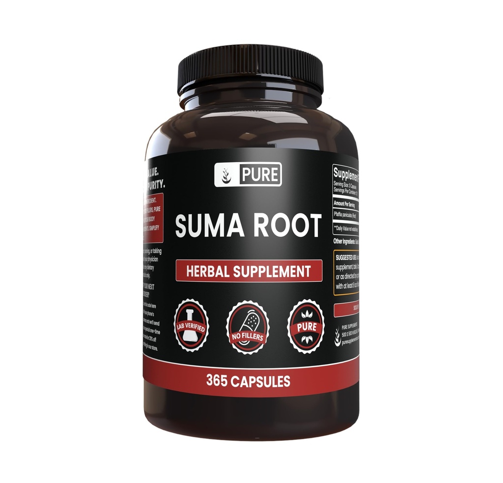 純粋な元のINGREDIENTSのSumaの根(365のカプセル)、マグネシウムか米の注入口無し、常に純粋、実験室は確認しました