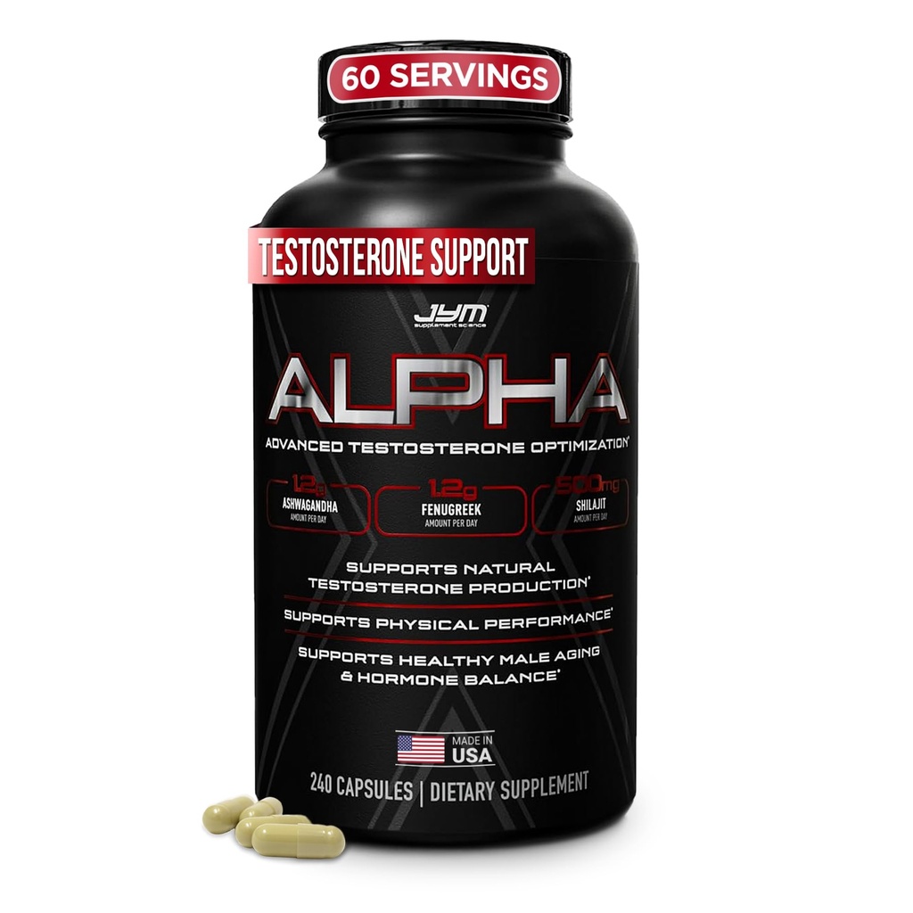 アルファJYM Xの高度のホルモンの最適化、Vitality、最適化、DHEA、Ashwagandha、Boron、Shilajit、Fenugreek、Eurycoma、Diana、Quercetin、DIM、JYMの補足の科学、240のカプセル