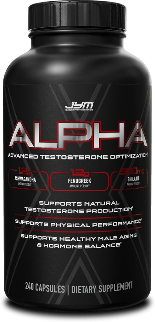 アルファJYM Xの高度のホルモンの最適化、Vitality、最適化、DHEA、Ashwagandha、Boron、Shilajit、Fenugreek、Eurycoma、Diana、Quercetin、DIM、JYMの補足の科学、240のカプセル
