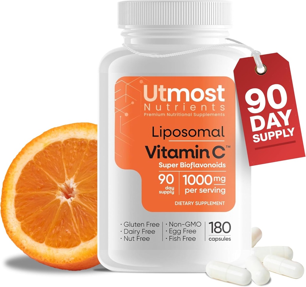 リポソームビタミンC - 1000MG VIT C&100MGスーパーバイオフラボノイドコンプレックス強化ウェルネス | 大人の天然原料の抗酸化サプリメント | アドバンストサポート | GMO(180カプセル)