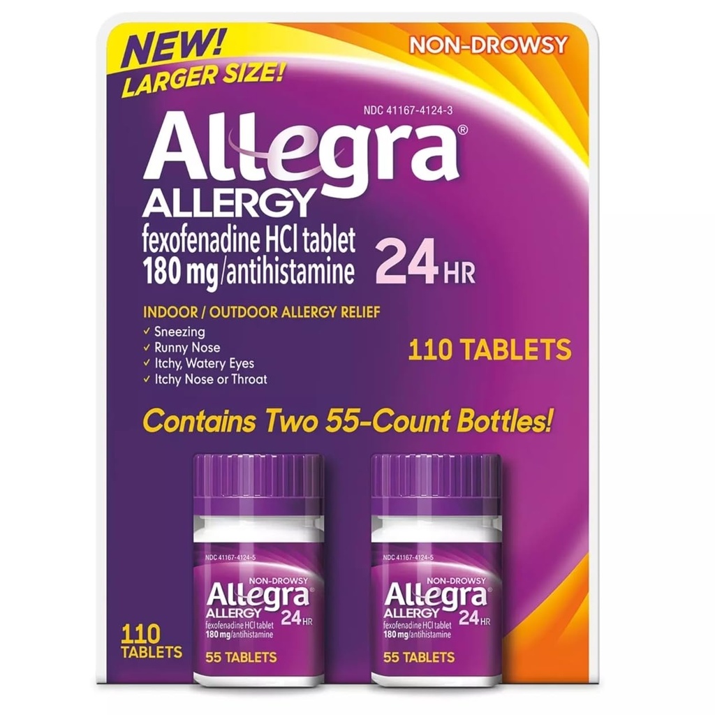 Allegra 24時間屋内および屋外のアレルギー救助180mg 55のタブレット、2のパック(110のct。)