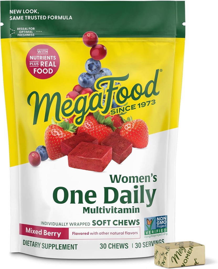 MegaFoodの女性の1毎日のMultivitamin柔らかい咀嚼- Folate、ビタミンB6、B12、Biotin、ビタミンDが付いている女性のためのMultivitamin - おいしい混合された果実味-ベジタリアン、非GMO - 30の咀嚼