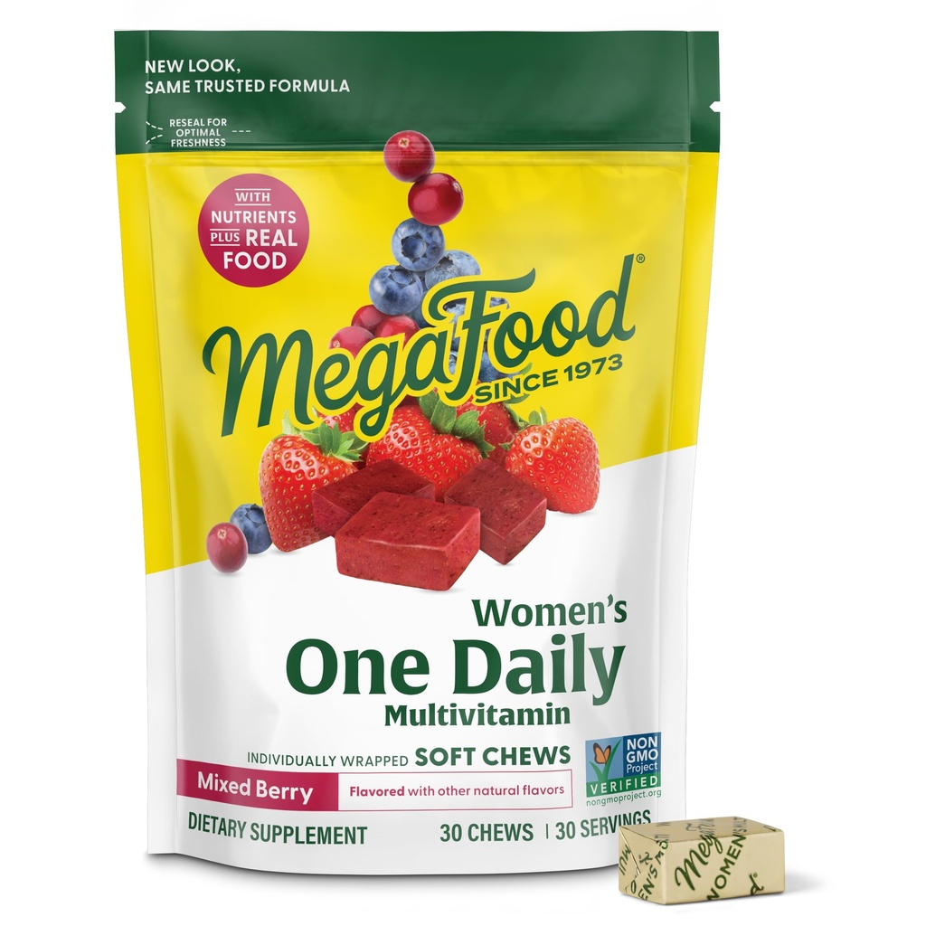 MegaFoodの女性の1毎日のMultivitamin柔らかい咀嚼- Folate、ビタミンB6、B12、Biotin、ビタミンDが付いている女性のためのMultivitamin - おいしい混合された果実味-ベジタリアン、非GMO - 30の咀嚼