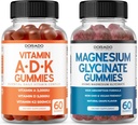 ADK グミー ビタミン D3 K2 (60 カウント) D とサプリメント & K-10 ビーガンサプリメント ラズベリー風味 - マグネシウム グリシナート (60 カウント) - 大人のグリシネート グミー - 非 GMO, ビーガン & 米国製
