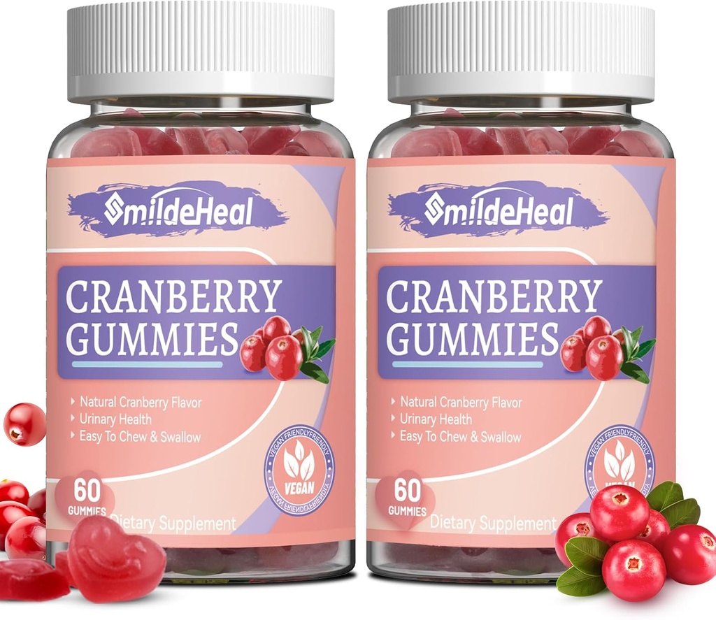 Cranberry Gummies 1000mg、D-Mannose 250mg、女性のプロバイオティックグミー、尿路の健康、クランベリー味、GMOなし、60カウント(パッケージ2)