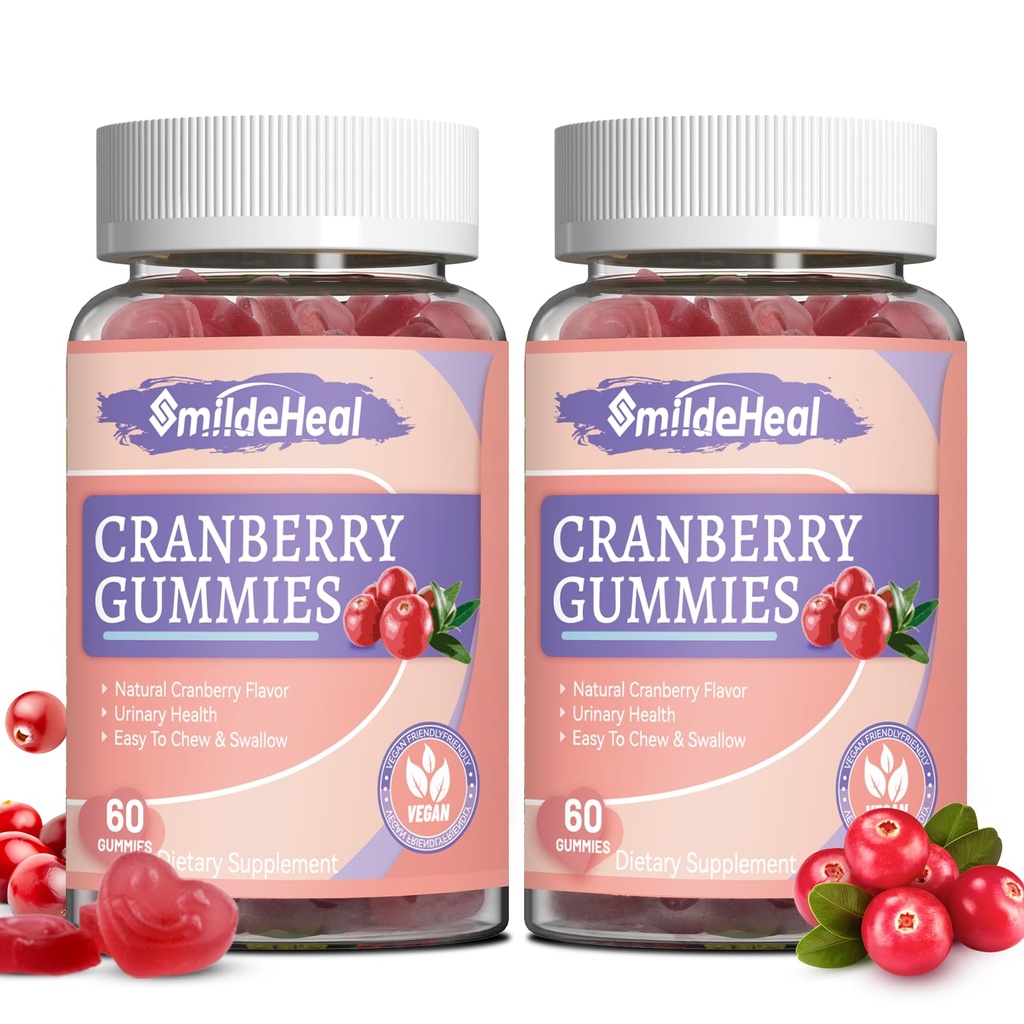 Cranberry Gummies 1000mg、D-Mannose 250mg、女性のプロバイオティックグミー、尿路の健康、クランベリー味、GMOなし、60カウント(パッケージ2)