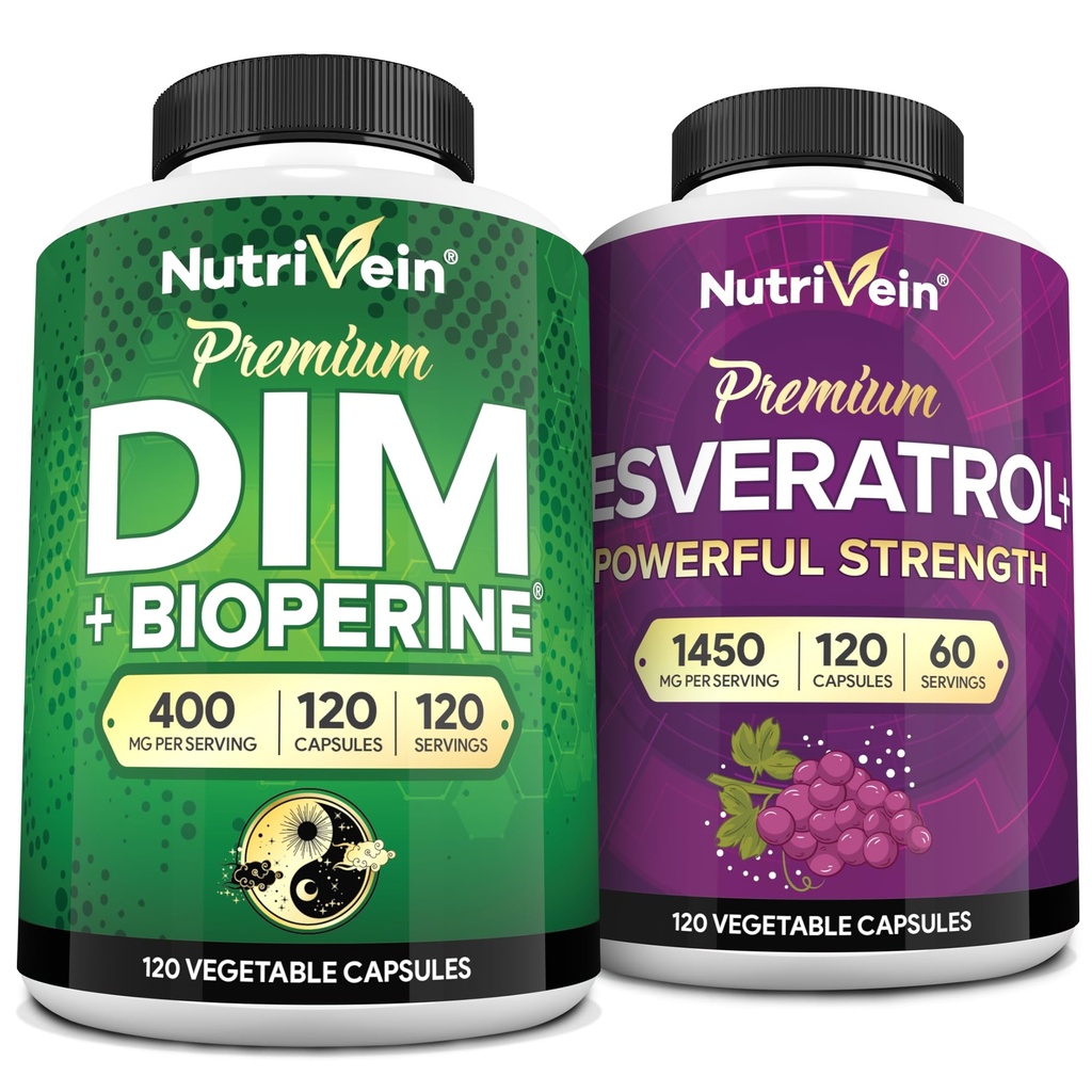 Nutrivein Premium Resveratrol カプセルおよび DIM の補足の束: 高吸収性 Resveratrol の補足および回復、バランスおよび Vitality のための DIM